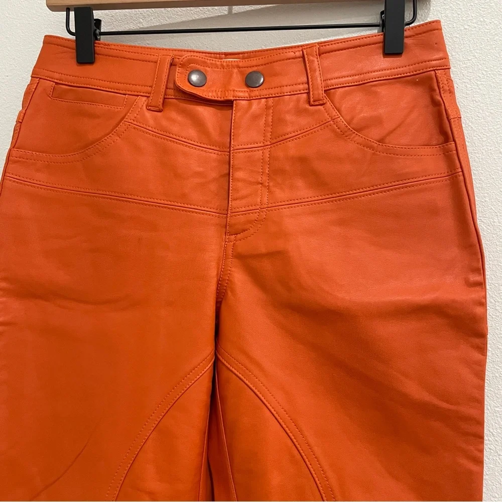 We The Free Free People Orange‎ Vegan Leather Paneled Straight Leg Pants Size 2